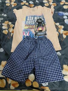 Graphic Print T-Shirt with Plaid Shorts Set