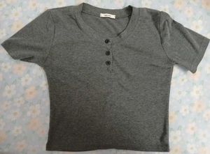 Grey Henley Crop Top