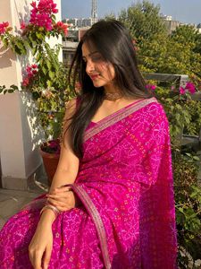 Pink Bandhani Saree