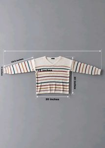 CREAM MULTI-COLOUR STRIPED V-NECK SWEATER