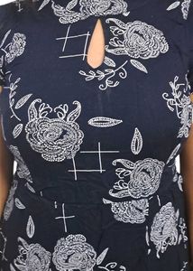 Navy Blue Floral Print Dress