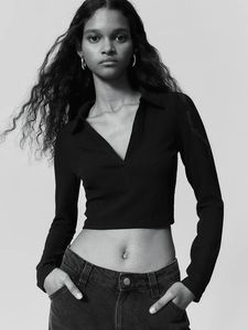 ZARA Black Ribbed Long Sleeve Crop Top