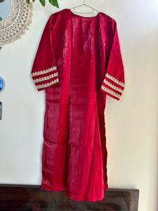 Bridal maroon japan silk Embroidery suit pant set