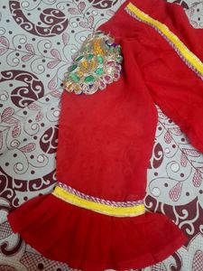 Red Kurta with Yellow Embellishments