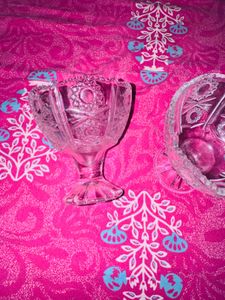 Unused Set of 2 Crystal Cut Glass Dessert Bowls