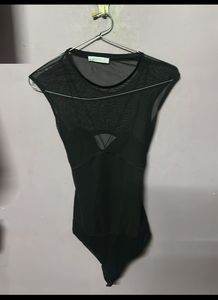 Black Mesh Bodysuit Top