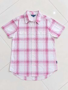 Eddie Bauer Pink and White Plaid Shirt