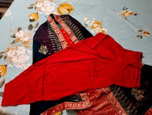 Elegant Red &amp; Teal Embroidered Salwar Kameez Set