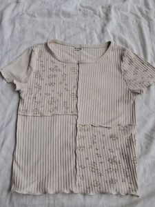 Ribbed Floral Print Top