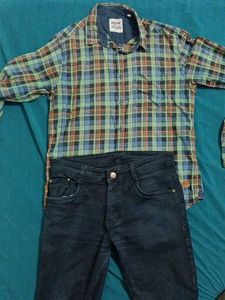 Men's Plaid Shirt and Jeans Combo