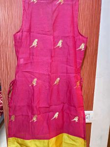 Vibrant Pink Kurta with Bird Embroidery