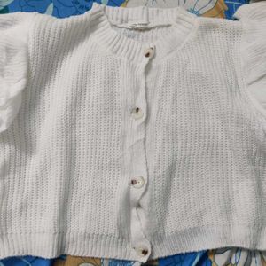 White Knit Cropped Cardigan