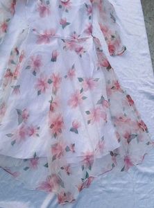 High Low Floral Print Organza Gown