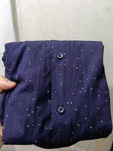 Zara Man Navy Polka Dot Slim Fit Shirt