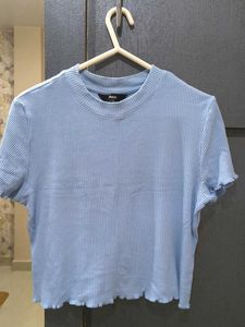 Cute Blue Ribbed knit Crop Top