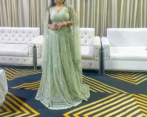 Beautiful Pista Colour Lehnga With Padded Blouse A