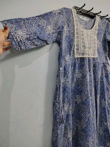 Blue Printed anarkali cotton frock kurta