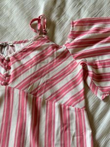 Pink &amp; White Striped Cole Shoulder Top