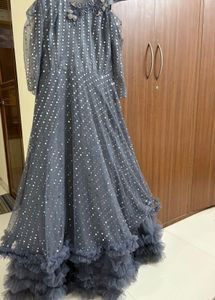 Elegant Silver- Gray Heavy Flair Gown