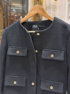 Chic Black Cropped Jacket with Gold Buttons