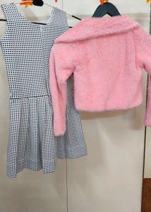 Girls Dress & Pink Fur Jacket Set