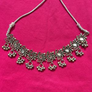 Boho Oxidized Silver Peacock Necklace