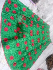 Green Lehenga with Red Rose Work