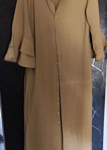 Olive Green Button-Up Midi Dress with Bell Sleeves