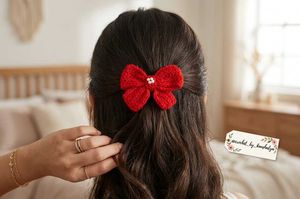 Handmade Red ❤ Crochet Bow 🎀 Hair Clip