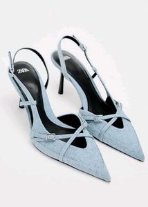 Zara Denim Slingback Heels