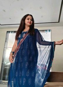Elegant Blue Block Print Kurta Set