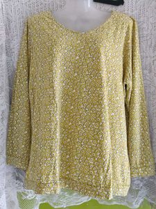 Yellow Floral Print Long Sleeve Top