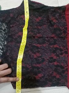 Maroon Coloured Maxi Dress With Black Lace Work