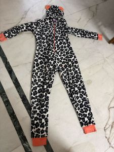 Cozy Leopard Print Hooded Onesie