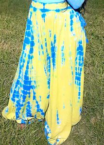 Lime Green And Blue Dyed Flared Maxi Skirt