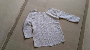 Women's White Kurta with Blue Print