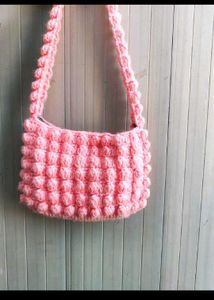 Handmade Crocheted Bubblegum Pink Shoulder Bag