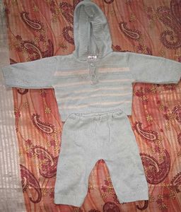 Baby Blue Knit Set with Hoodie