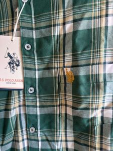 US POLO Men's Green Plaid Long Sleeve Shirt