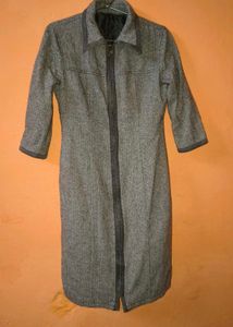Vintage Grey Herringbone Longline Coat | Black Lin