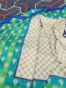 Beautiful Saree with Blue &amp; Green Stripes