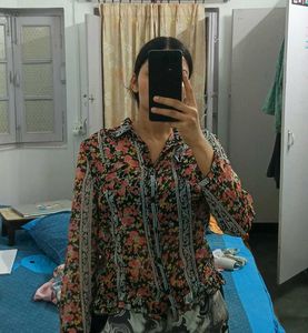 Floral Print Sheer Button-Up Top