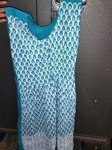 Teal & White Embroidered Kurti