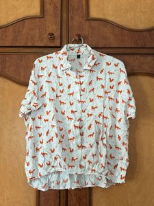 Fox Print Button-Up Shirt