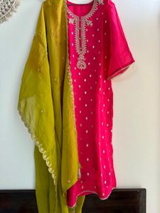 Rani Embroidery Suit pallazo& Mehendi Green chunni