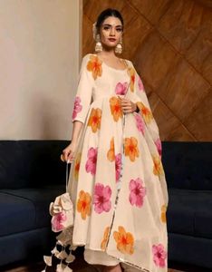 Elegant Floral Anarkali Kurta Set with Dupatta
