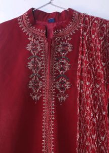 Maroon Silk Sherwani For Boy M Size
