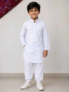 Boys White Ethnic Kurta Set
