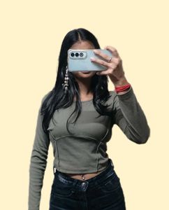 Olive Green Long Sleeve Cropped Top
