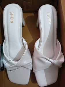 SHEIN White Twist Strap Block Heels